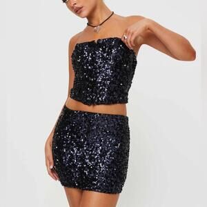 NWT Princess Polly Moonlight Navy Sparkle Sequin Party Short Mini Skirt- Size 6